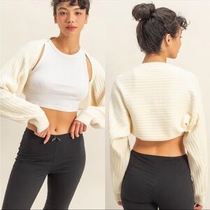 Double Zero Ribbed Knit Bolero Cardigan Cream Sz L